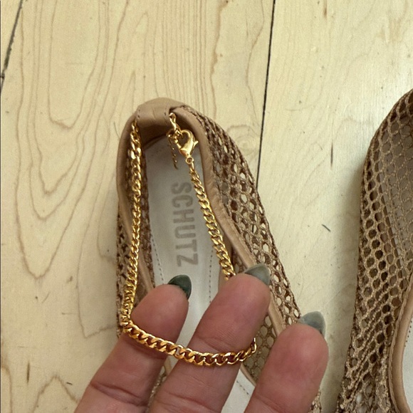 SCHUTZ Tan Mesh Flats with Gold Chain - Picture 3 of 5
